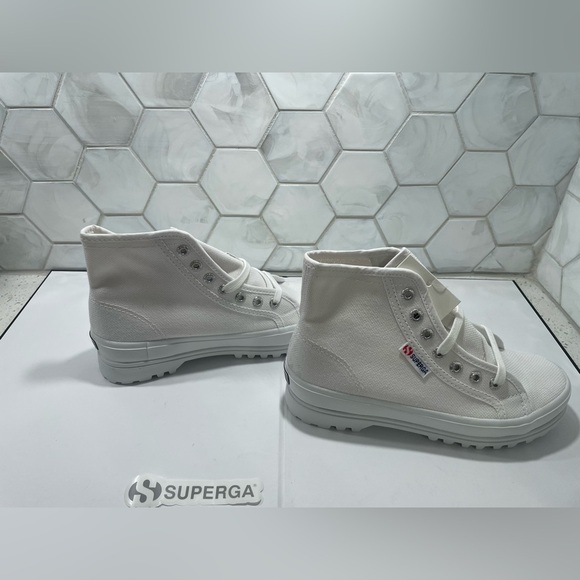 Superga White Alpina High Top Canvas Lace Up Sneakers Size 6 New In Box Athletic - Picture 7 of 14